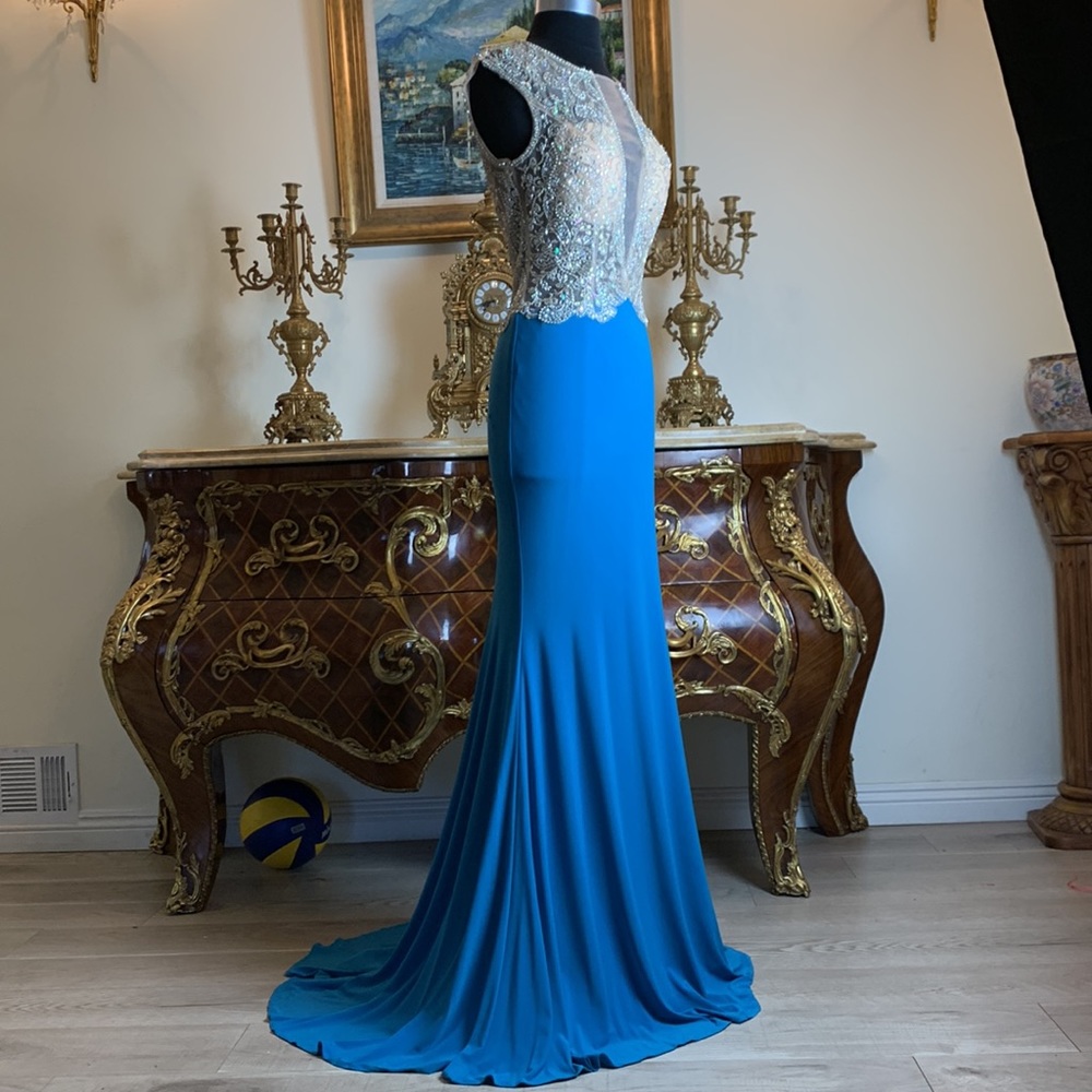 Women’s formal Stretchy rhinestone Illusion evening gown prom dress - Picture 1 of 6